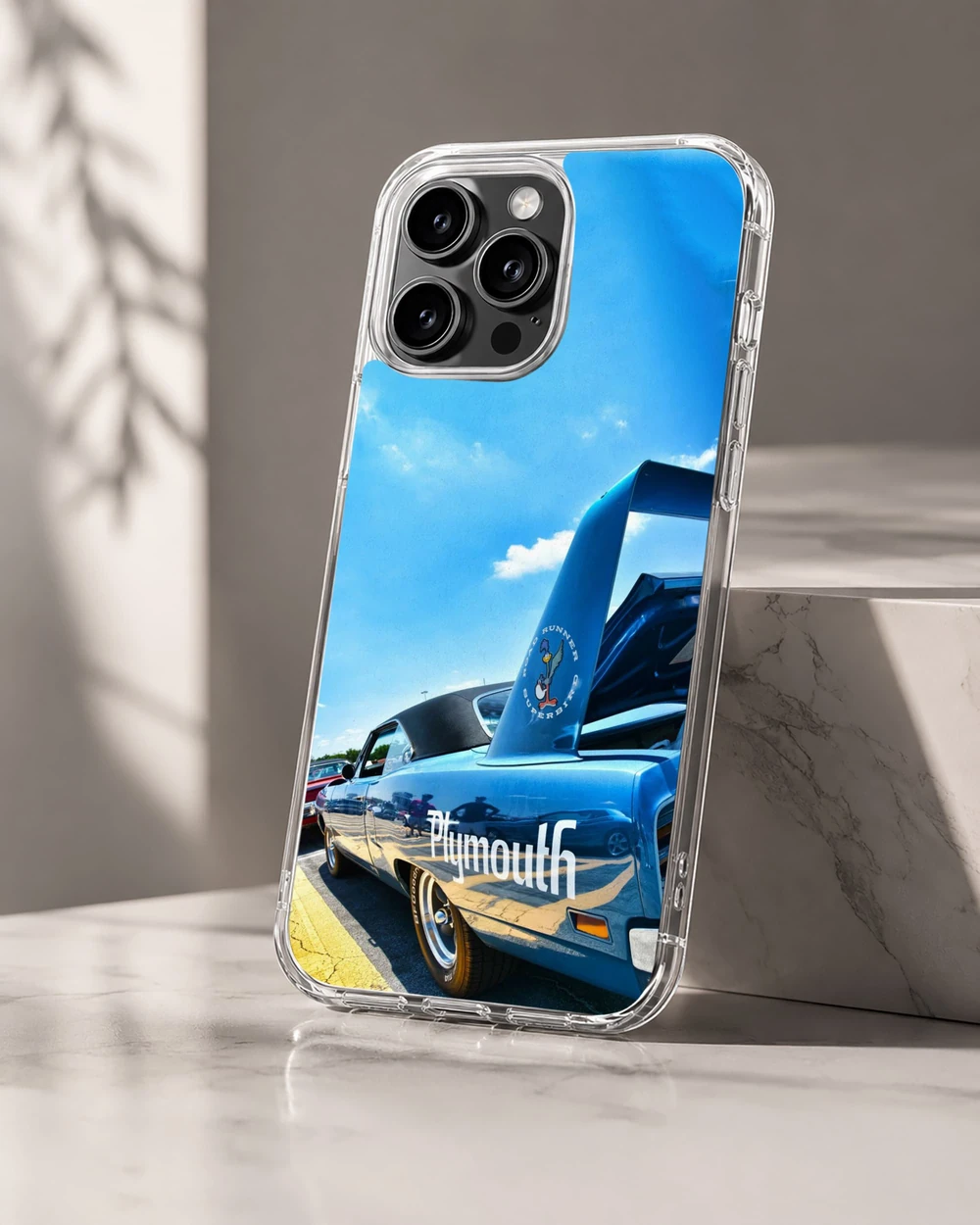 American Muscle Car Phone Case featuring a blue Plymouth design